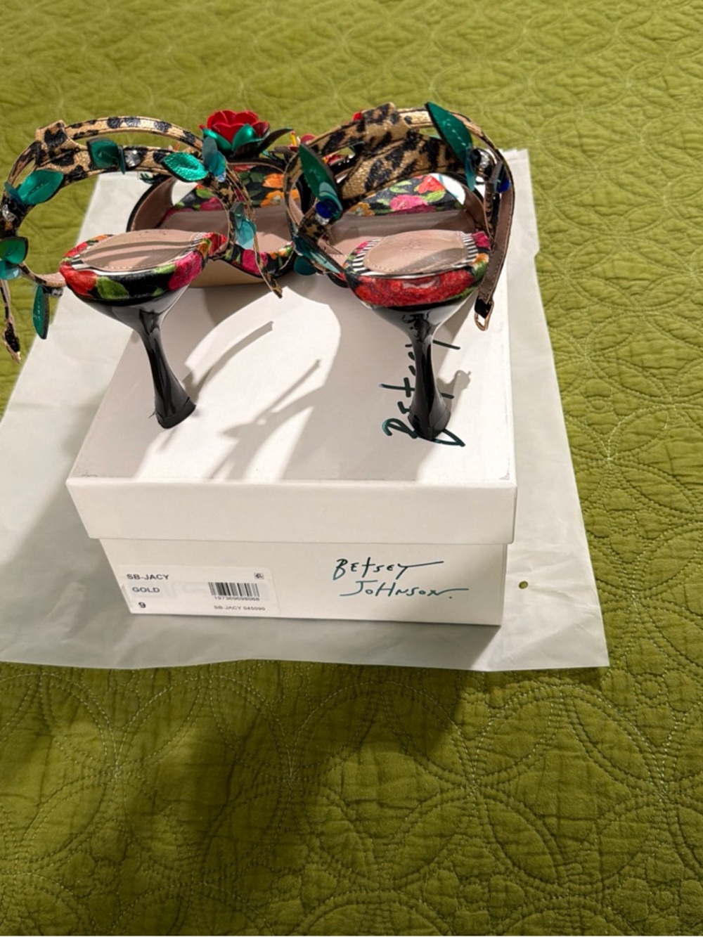 Betsey Johnson Floral Red Rose Heeled Sandals - Picture 3 of 3